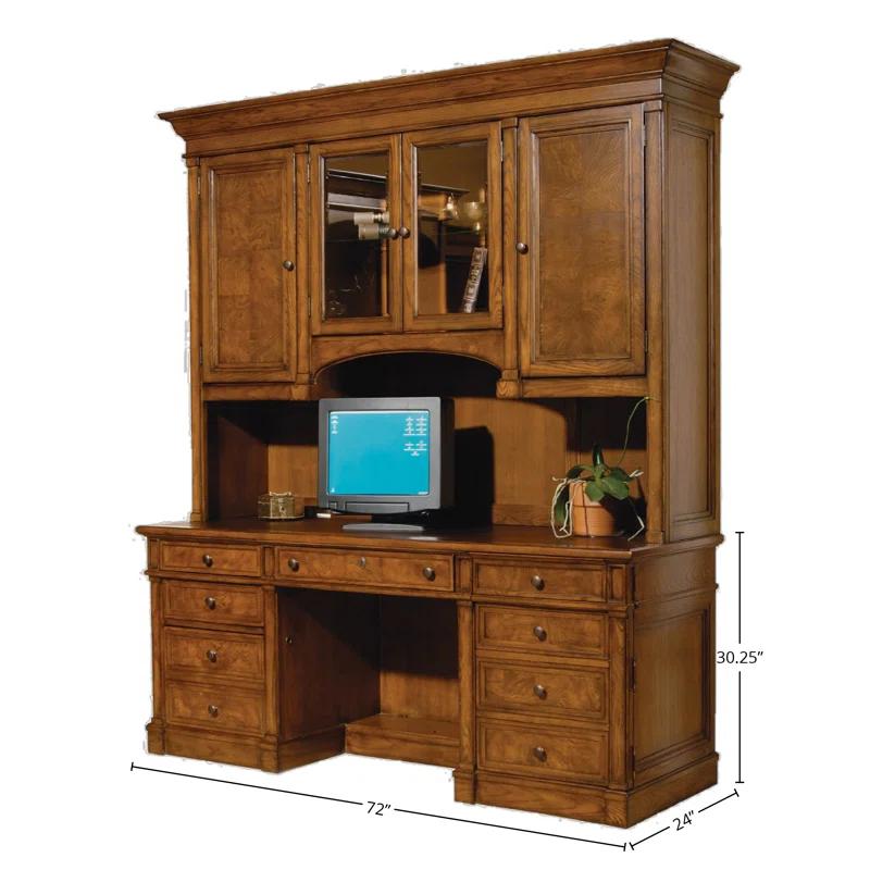 Brown Wood Executive Desk with Drawers and Power Outlet