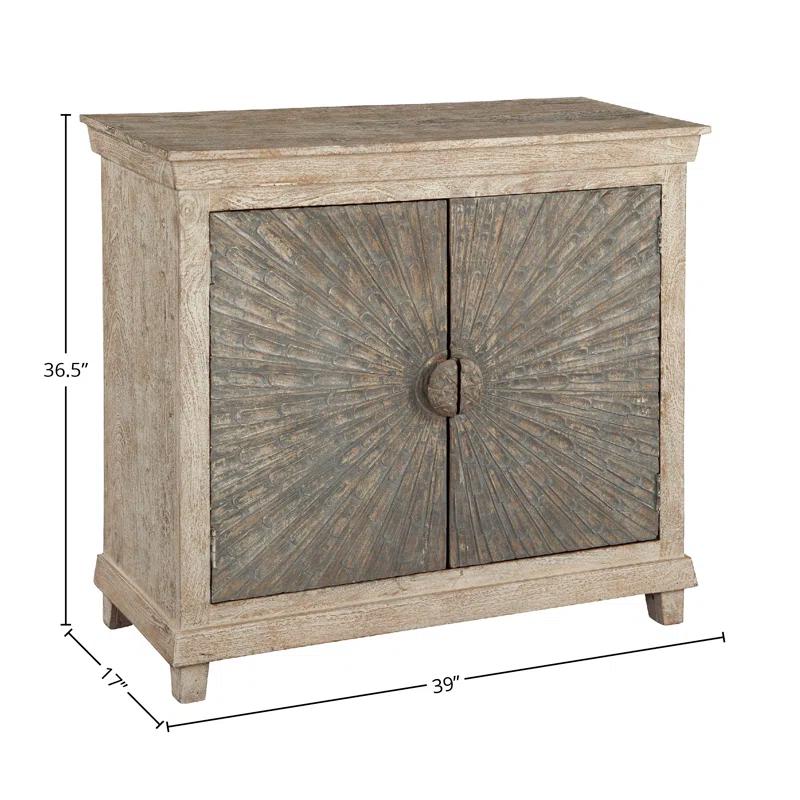 Transitional 39'' Brown Mango Wood 2-Door Chest with Carved Details