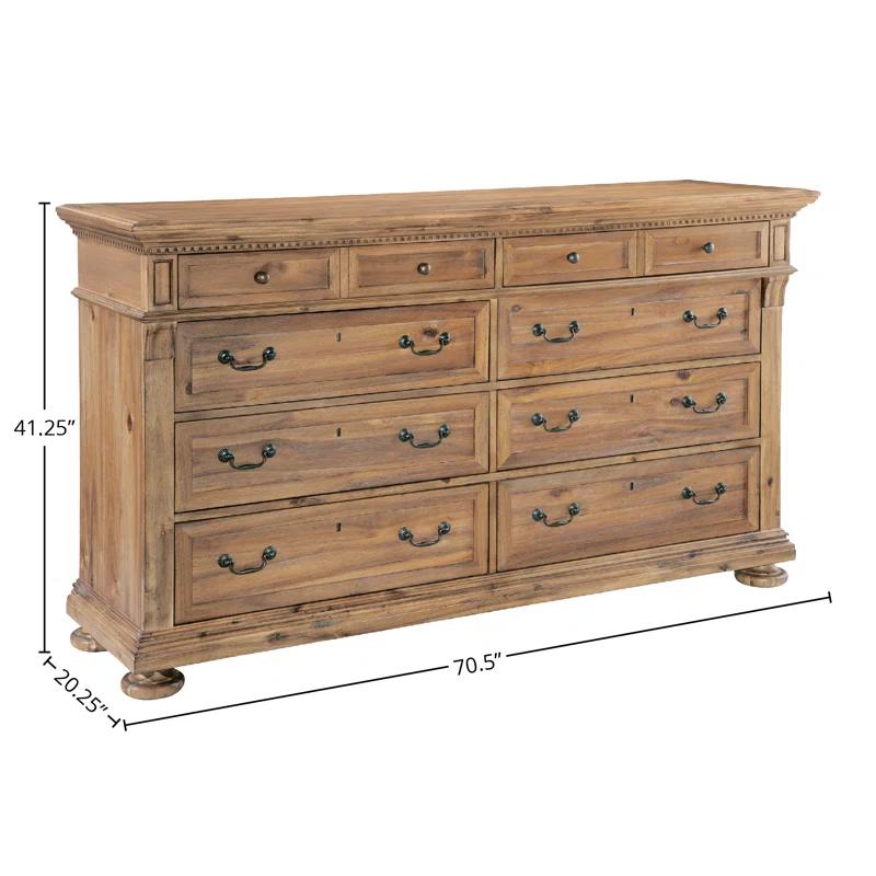 Elegant 70.5" Beige Acacia Wood Double Dresser with Soft Close Drawers