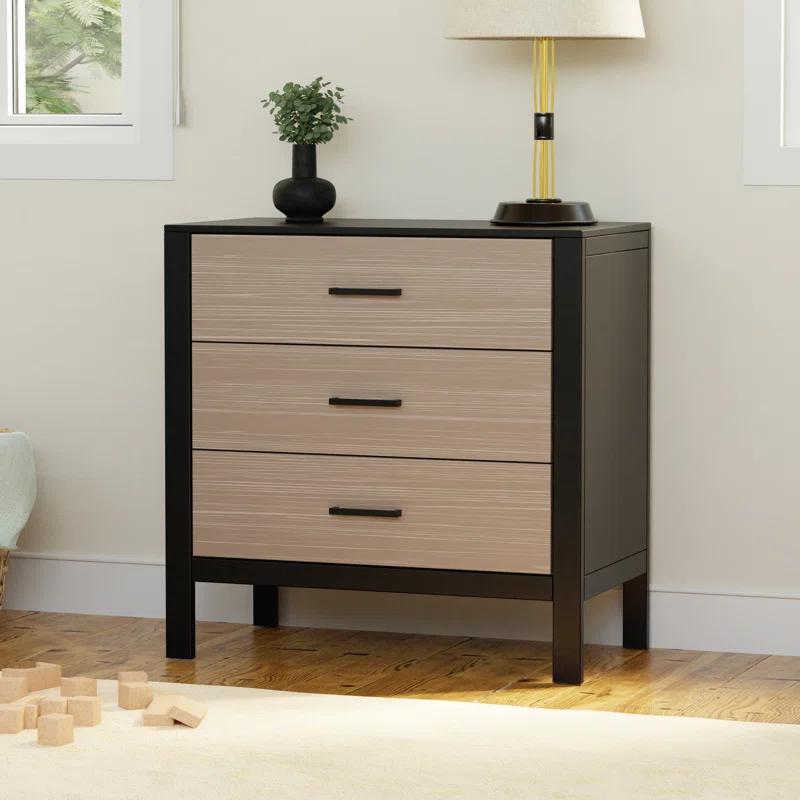 Modern Farmhouse Black and Coastwood 3-Drawer Nursery Dresser