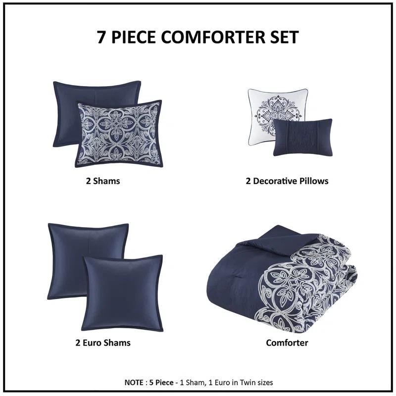 Navy Microfiber 7-Piece Comforter Set with Euro Shams