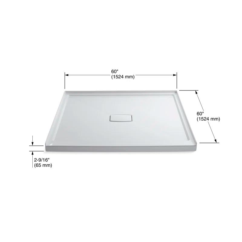 Archer® 60" x 60" Single Threshold Acrylic Alcove Shower Base, Center Drain