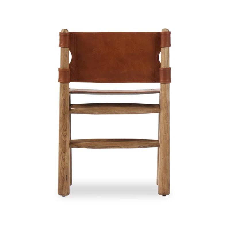 Allston 21'' Brown Top-Grain Leather and Wood Dining Side Chair