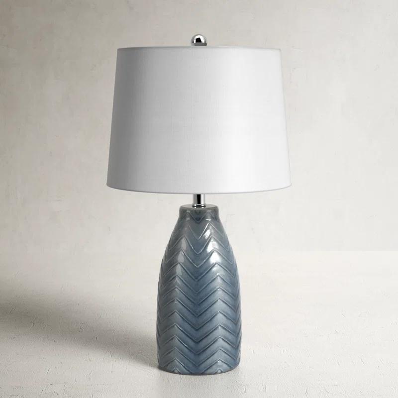 Chevron Striped Grey Ceramic 16" Table Lamp