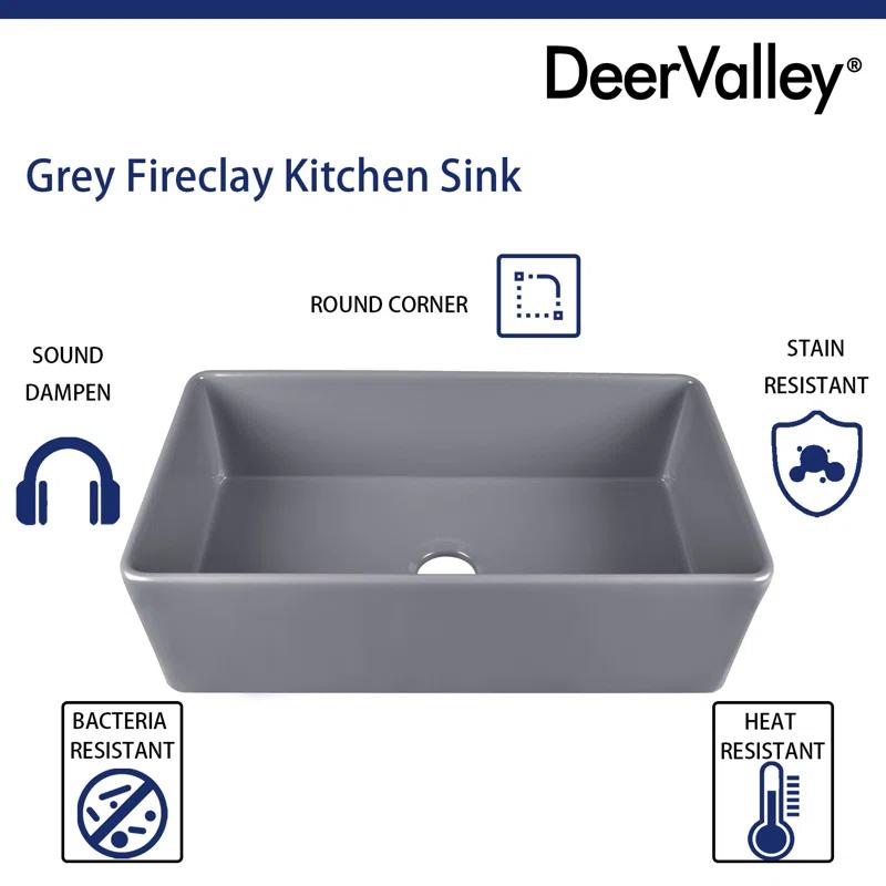 Grove 33" L X 18" W Rectangular Single Bowl Fireclay Farmhouse Kitchen Sink with Grid and Strainer