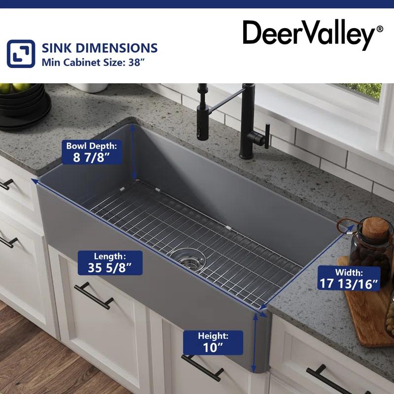 Grove 33" L X 18" W Rectangular Single Bowl Fireclay Farmhouse Kitchen Sink with Grid and Strainer