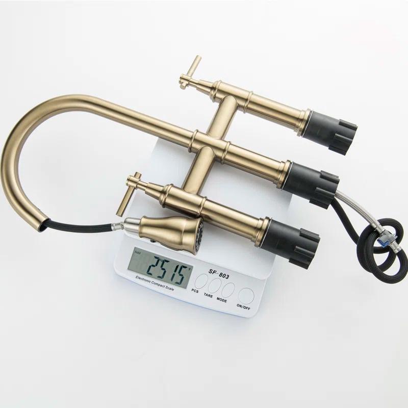 17.32" Bridge Kitchen Faucet with Pull Down Sprayer, Bridge Faucet for Kitchen Sink 3 Holes