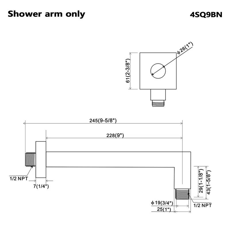 9"Metal Square Shower Arm,Brushed Nickel