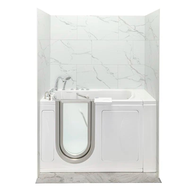 Royal 32"x52" Acrylic Air and Hydro Massage Walk-In Bathtub, FastFill Faucet, Carrara Wall Surround