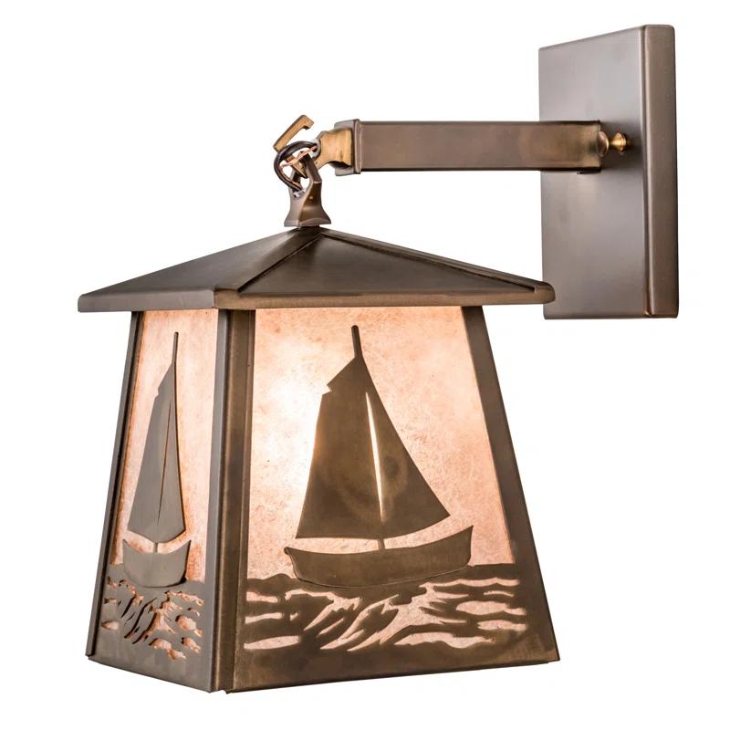 Nautical Nickel Bell Outdoor Sconce with Silver Mica Shade