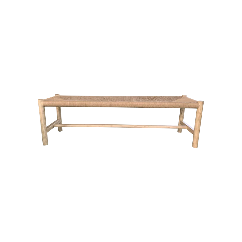 Hawthorn Natural Elm Wood Bench with Woven Fiber Rope Seat - 60"W