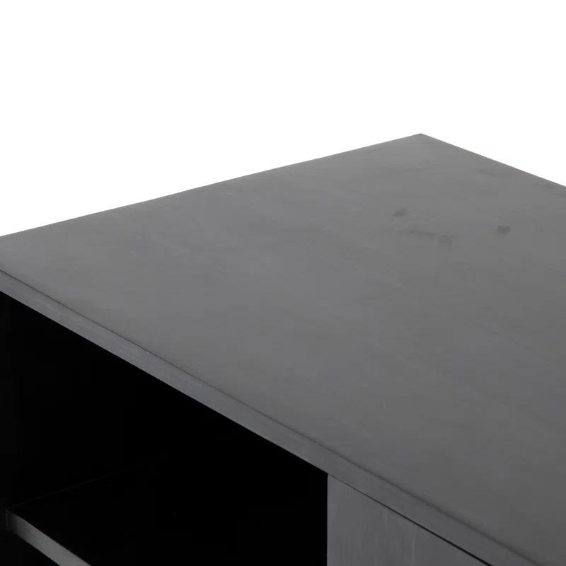 Contemporary Black Wash Poplar Media Console with Leather Pulls