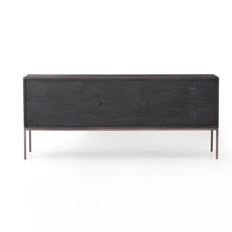 Contemporary Black Wash Poplar Media Console with Leather Pulls