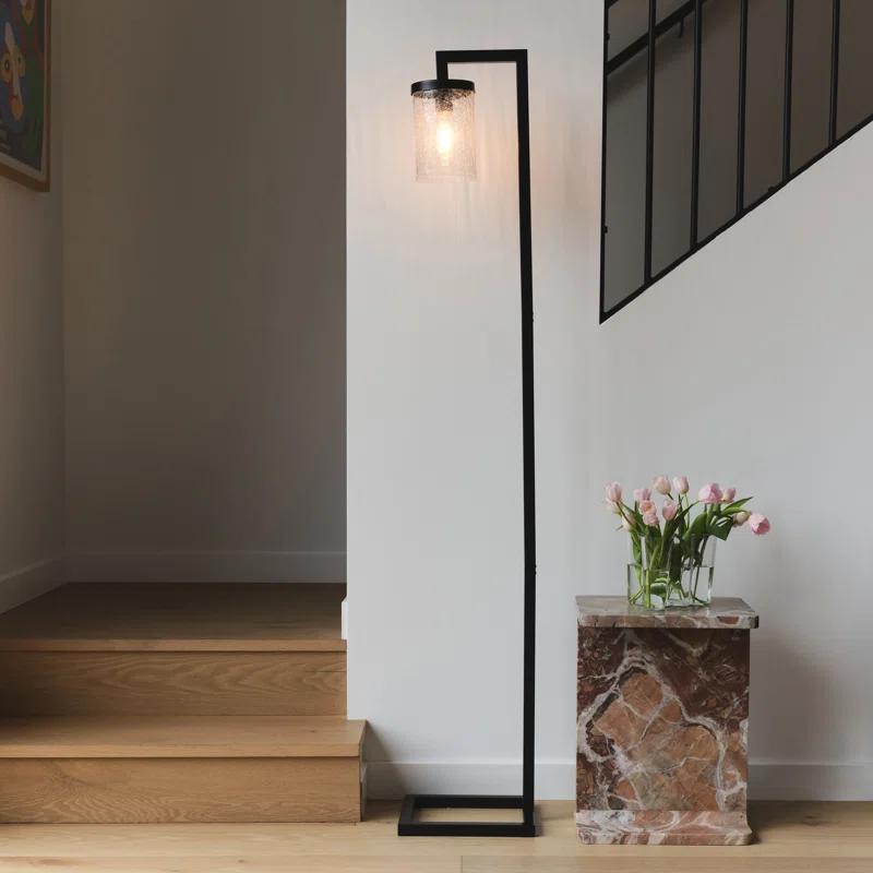 Henry 68" Black Industrial LED Floor Lamp with Glass Shade