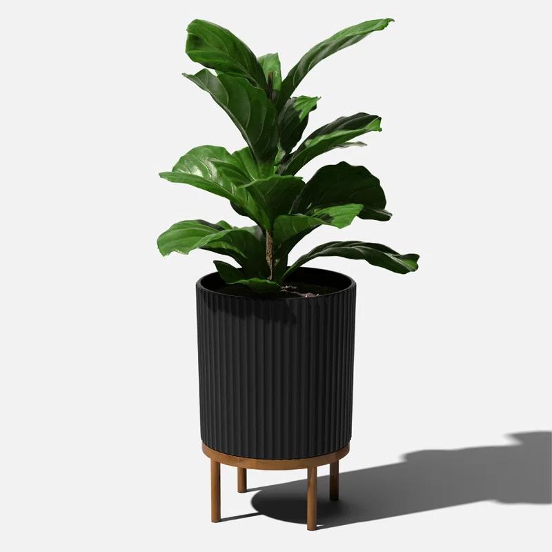 Black and Brown Plastic-Stone Planter with Stand