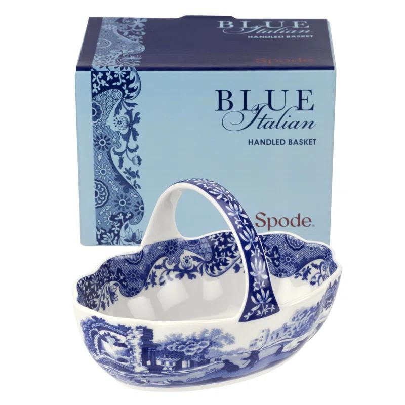 Italian Countryside Inspired Blue Porcelain 6-inch Handled Basket