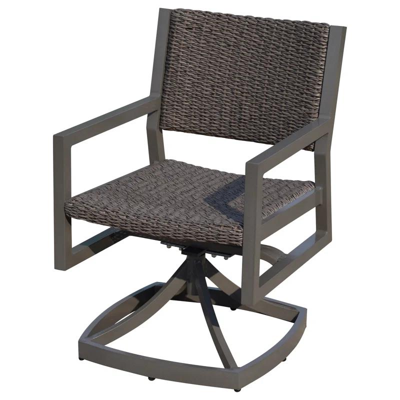 Venice Grey Taupe Swivel Patio Dining Armchair with Synthetic Wicker Weave
