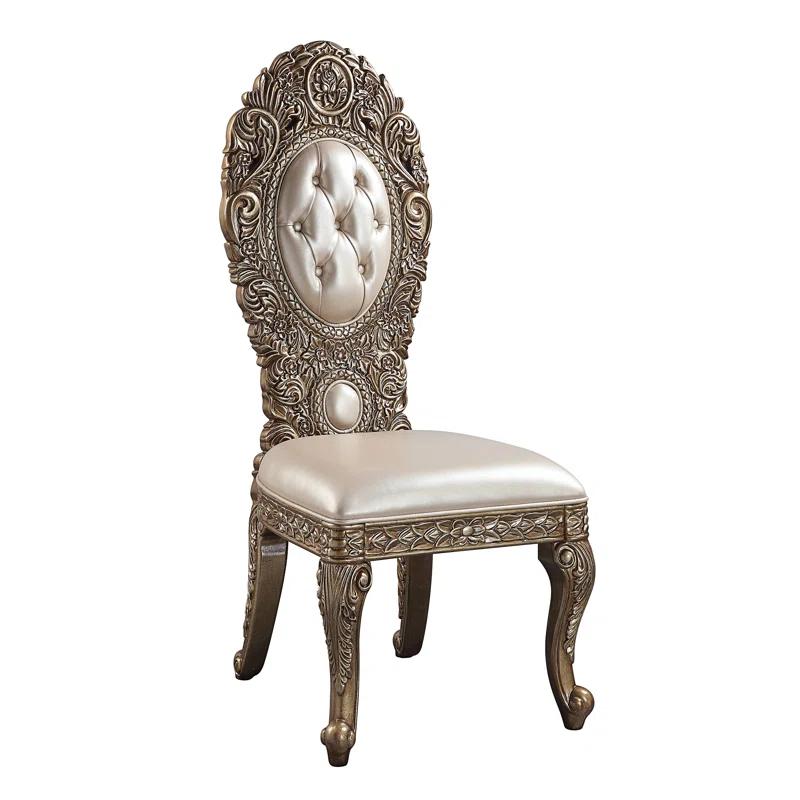 Regal Brown Leatherette Upholstered Side Chair with Ornate Carvings