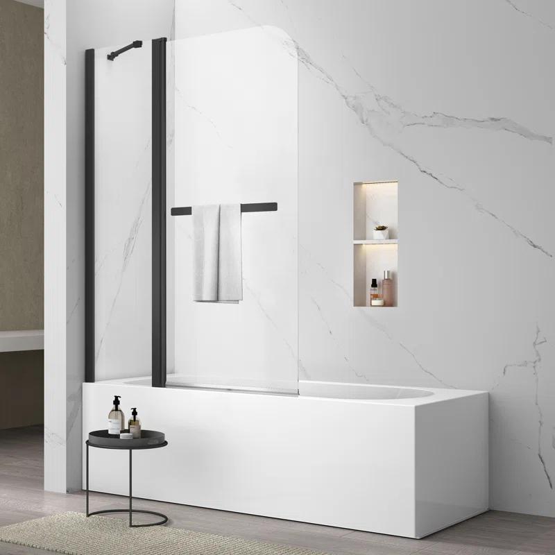 43" W x 58" H Frameless Glass Hinged Bathtub Shower Door with Clear Tempered Glass