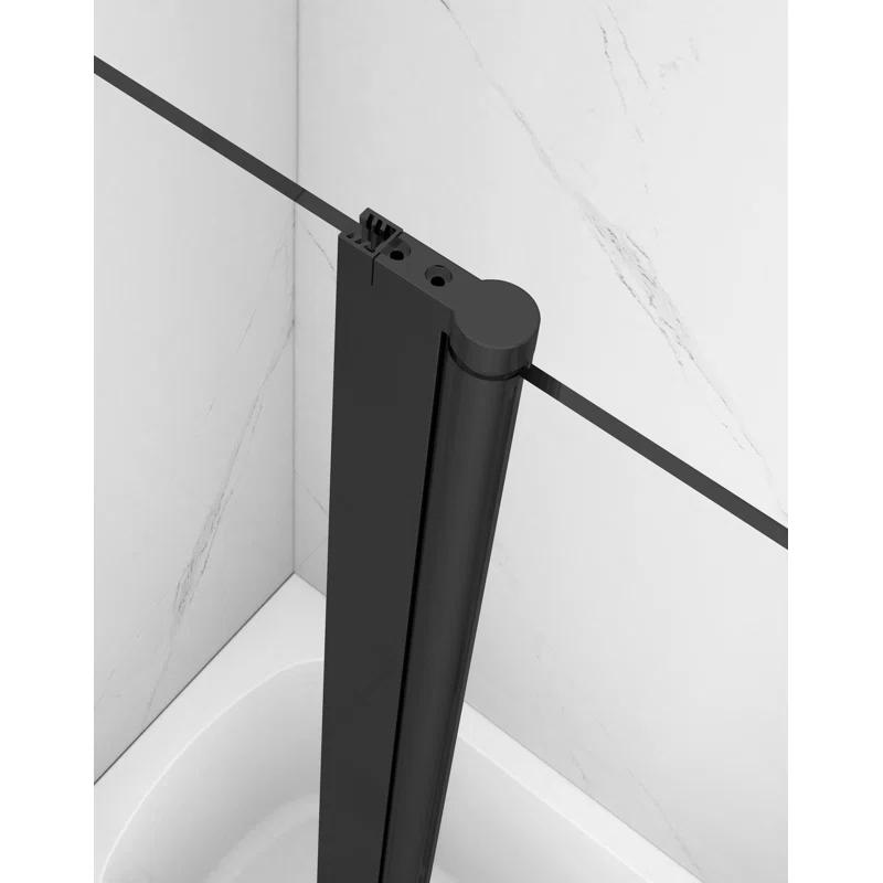 43" W x 58" H Frameless Glass Hinged Bathtub Shower Door with Clear Tempered Glass