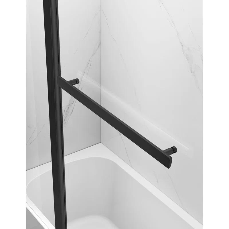 43" W x 58" H Frameless Glass Hinged Bathtub Shower Door with Clear Tempered Glass