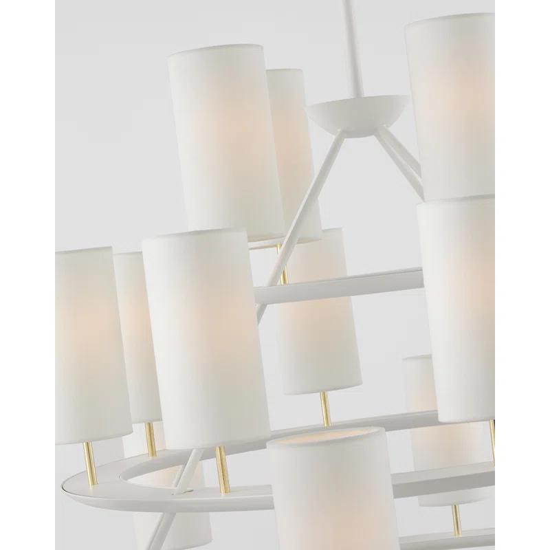Trevi Matte White and Gild 20-Light Chandelier with Linen Shades