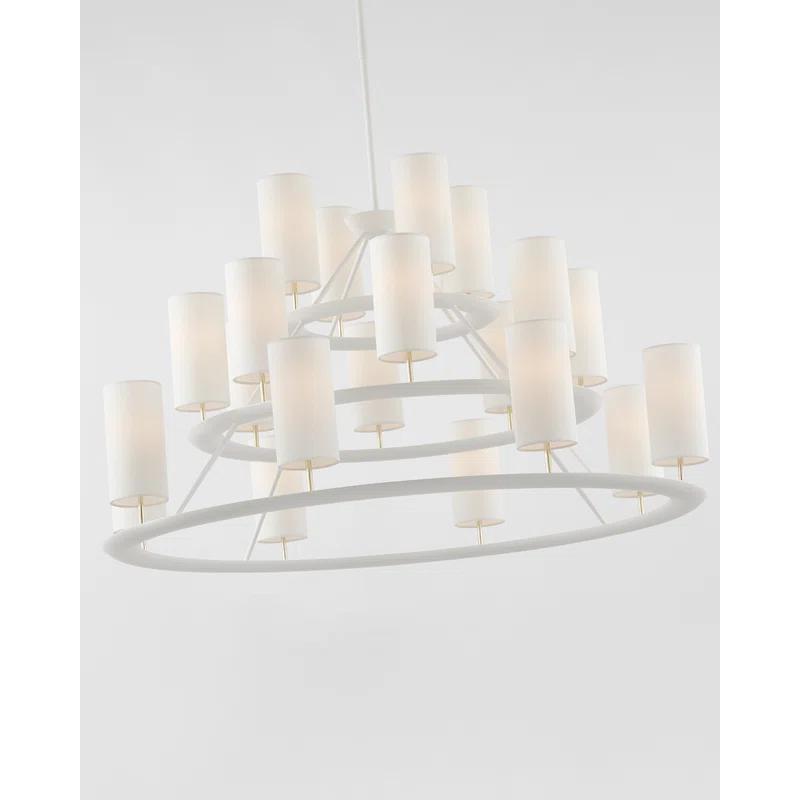 Trevi Matte White and Gild 20-Light Chandelier with Linen Shades
