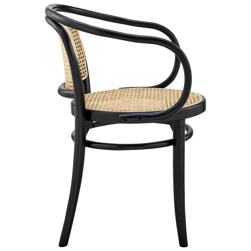 Black Elm Wood & Rattan Cane Low Arm Chair