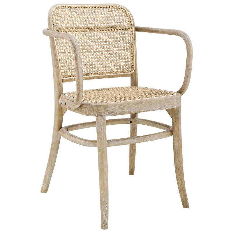 Winona Gray Elm Wood and Rattan Cane High Arm Chair