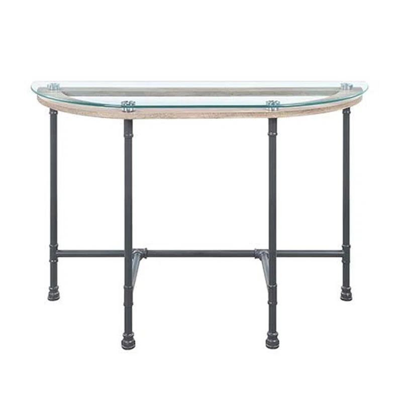 Modern Industrial Oval Glass Coffee Table with Metal Pipe Legs