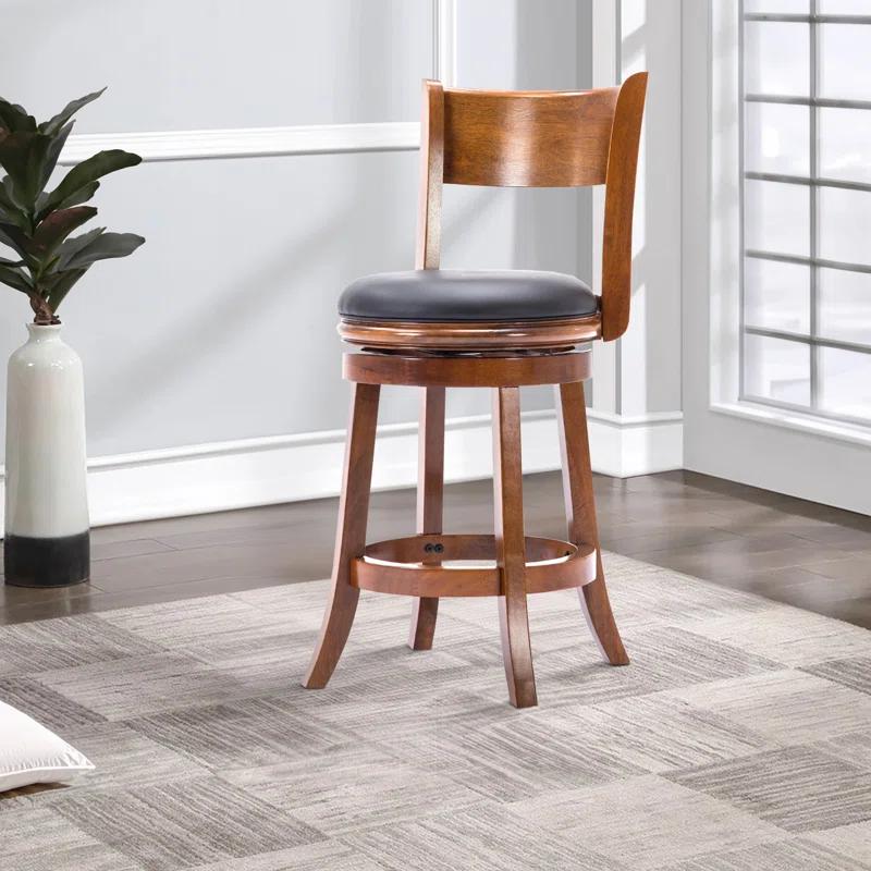 Liam Collection Swivel Barstool in Walnut with Bonded Leather