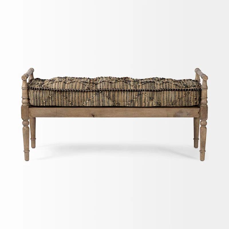 Fullerton Upholstered 57" Bench with Jute Patterned Top and Light Brown Wood Base