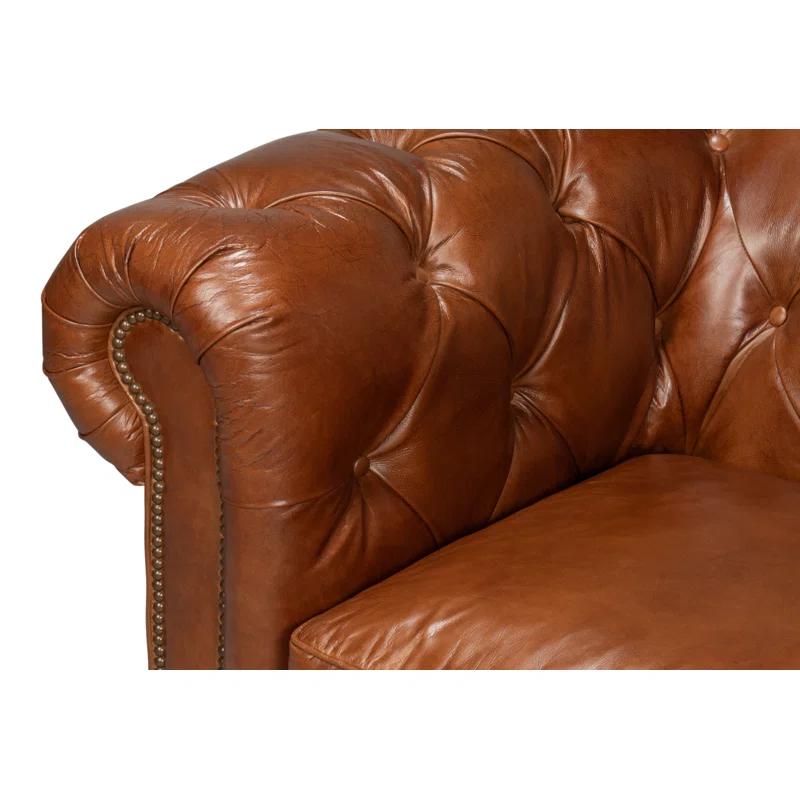 Traditional Tufted Brown Leather Chesterfield Sofa with Nailhead Details