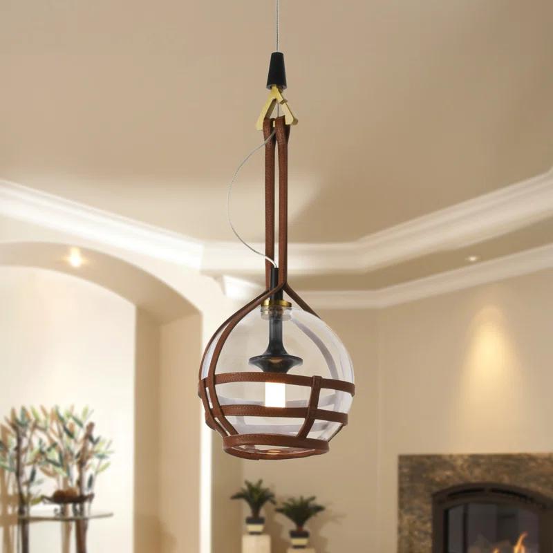 Bari Adjustable Height 7-inch Globe LED Pendant Light in Antique Brass