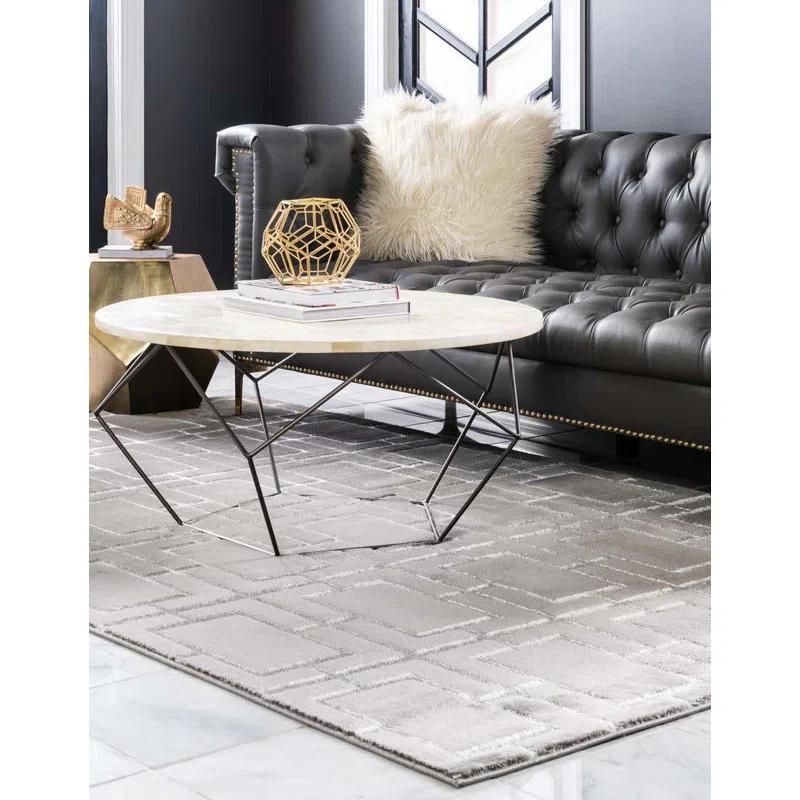 Elegant Geometric Gray & Silver Synthetic Area Rug - 5' x 8'