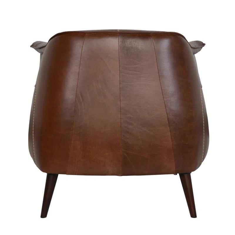 Transitional Handcrafted Brown Leather Accent Chair