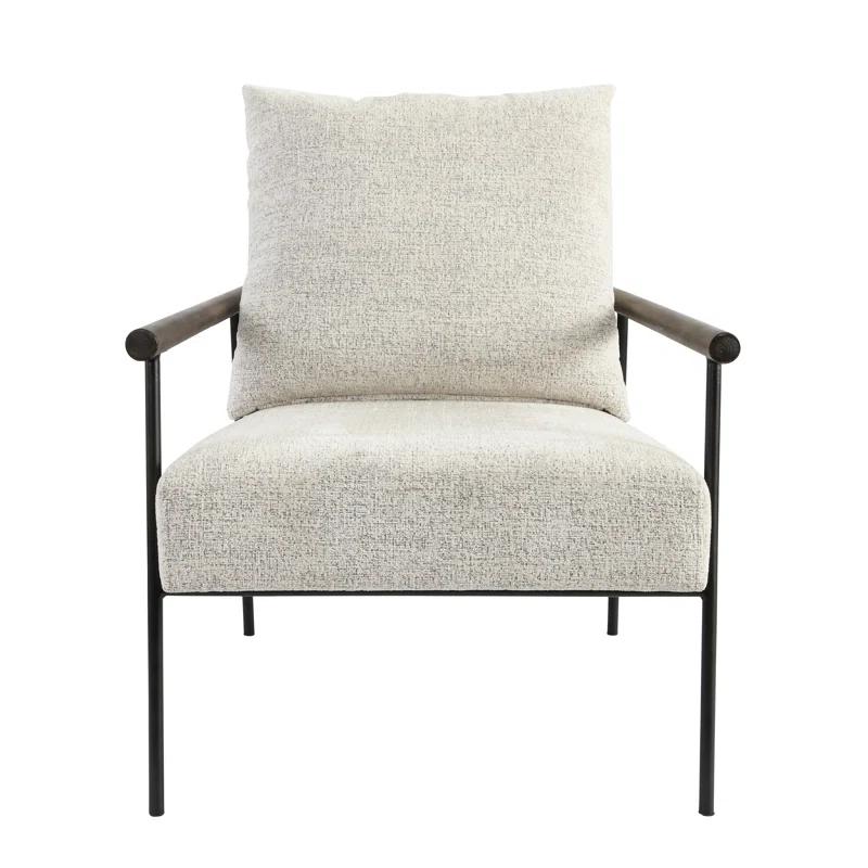 Eliicott Transitional Beige Polyester Accent Chair with Birch Legs