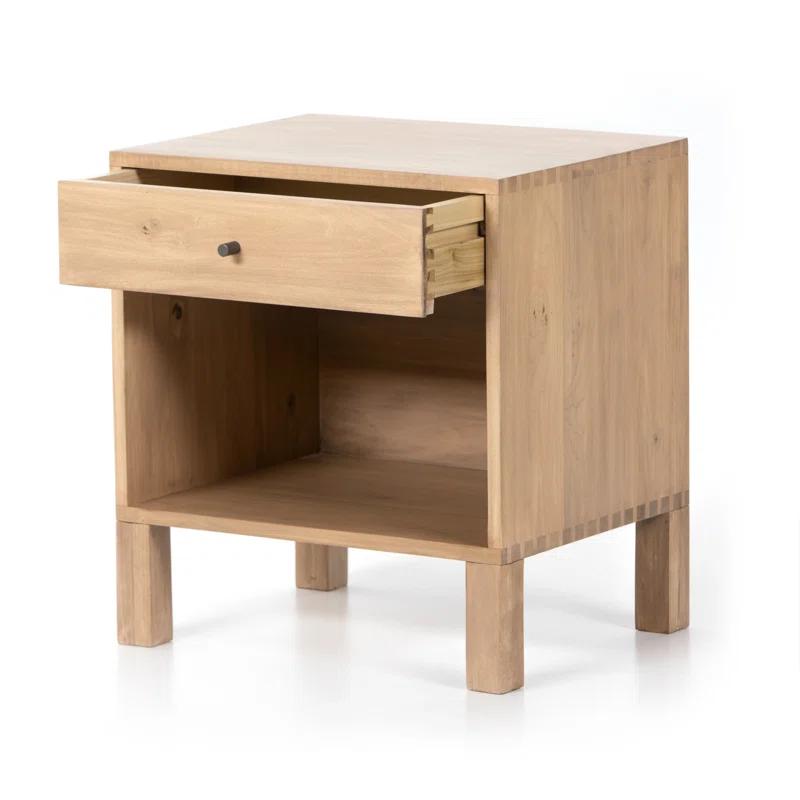 Isador Cubed Nightstand in Dry Wash Poplar with Iron and Leather Accents