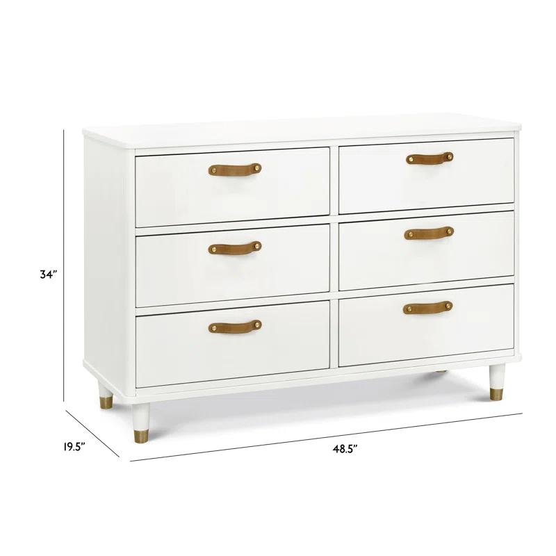Warm White Tanner Classic 6-Drawer Dresser with Leather Handles