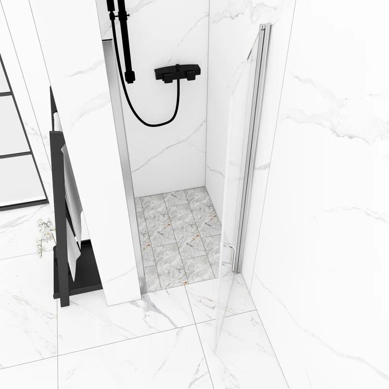 30'' - W x 72'' H Pivot Door Semi-Frameless Shower Door with