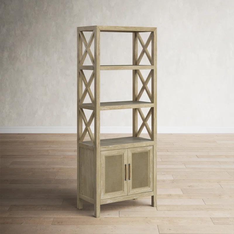 Anders Coastal Cool Wood Fretwork 4-Shelf Bookcase