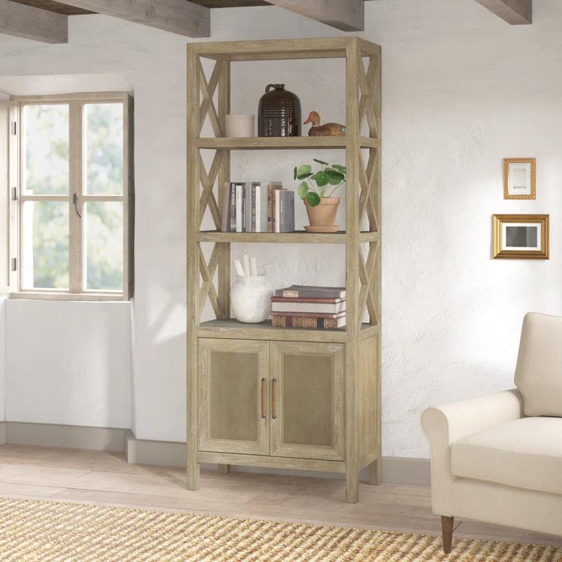 Anders Coastal Cool Wood Fretwork 4-Shelf Bookcase