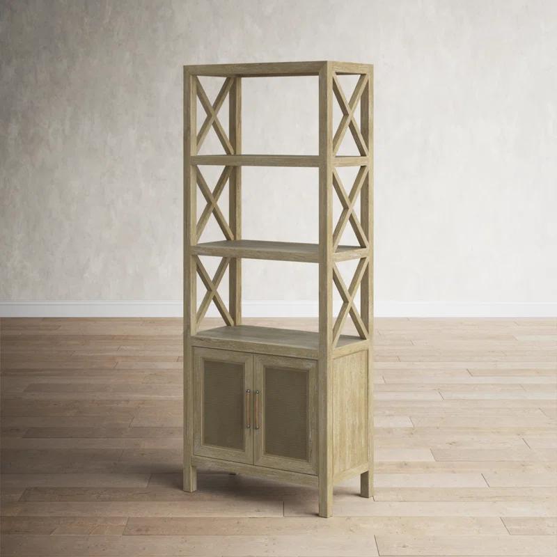 Anders Coastal Cool Wood Fretwork 4-Shelf Bookcase