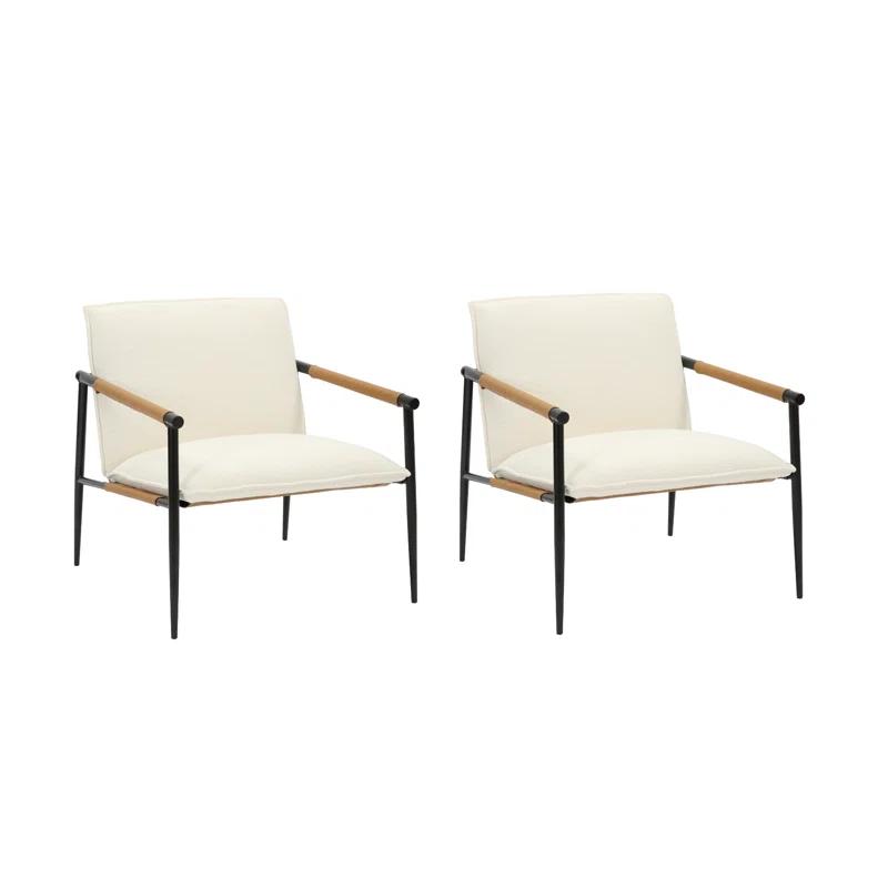 Set of 2 Beige Faux Leather and Metal Accent Chairs