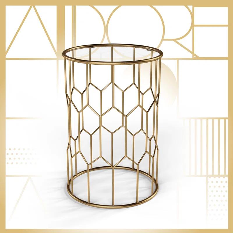 Adore Decor Harper Round 17" Gold Metal & Glass Accent Side Table