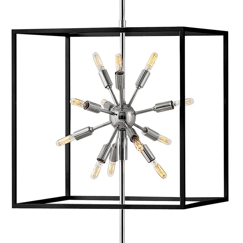 Aros Black and Nickel 36-Light Mid-Century Modern Cage Chandelier