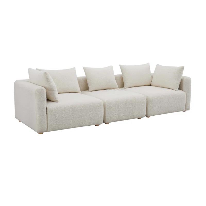 Cream Boucle Modular Stationary Sofa, 112.5"