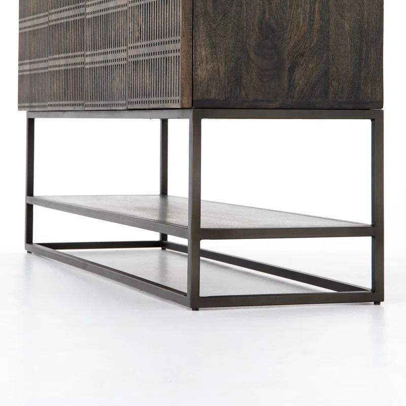 Contemporary Black and Gold Media Console with Carved Storage