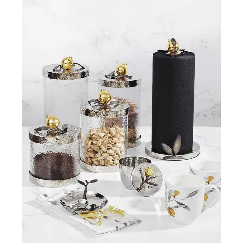 Clear Glass and Gold Embellished Pomegranate Canister