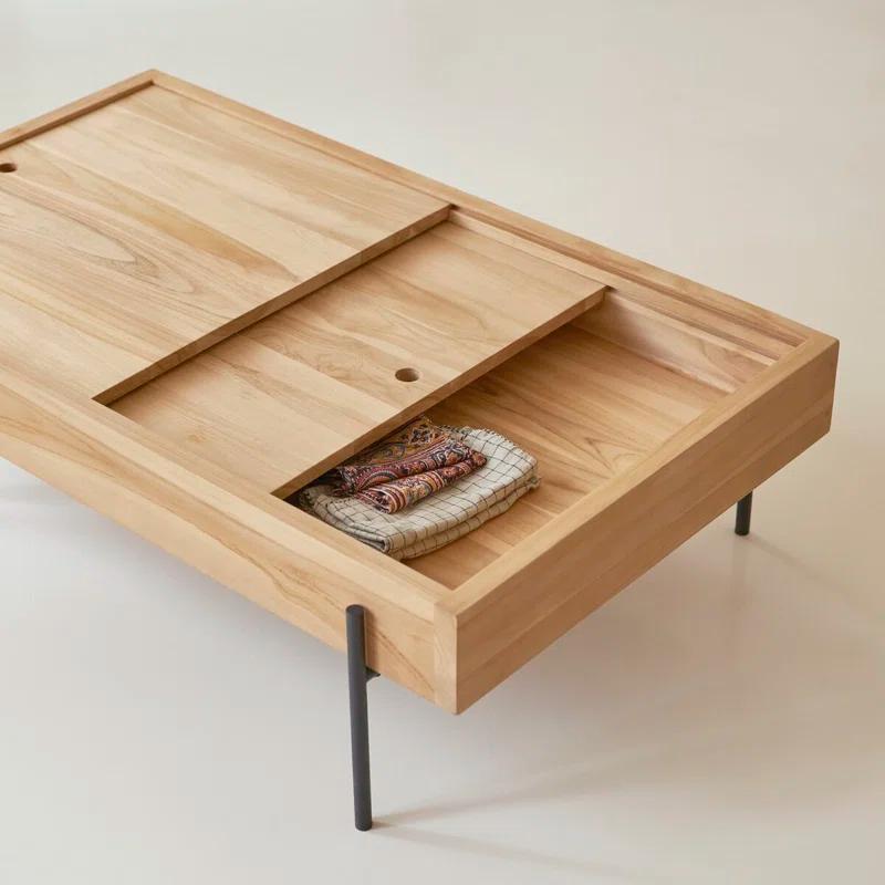 Honorine Industrial Brown Teak Wood Coffee Table with Drawer